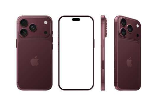 Set of Smart phone Apple iPhone 18 Pro, Pro Max in different sides, in official Burgundy.