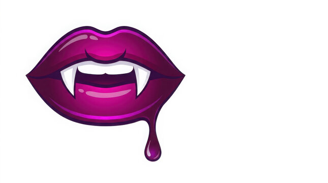 Vibrant purple vampire lips with sharp fangs and drip on background, purple generated using ai