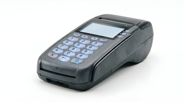 Dat&aacute;fono o terminal POS para pago con tarjeta de cr&eacute;dito aislado sobre fondo blanco