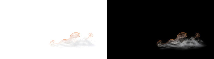 Smoke overlay showing curling orange tinted swirls drifting sideways in PNG, Transparent and Black Background Versions for design © Seraphina
