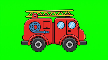 Naklejka premium 2D Flat View of Cute Cartoon Fire Truck Kids Book Vector 