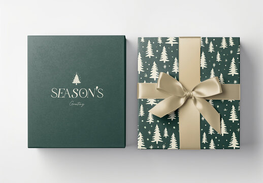 Elegant Holiday Gift Box Mockup PSD