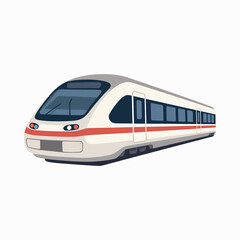 A modern white high-speed express bullet train illustration showing sleek aerodynamic front design isolated on white. © Risya