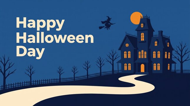 Happy Halloween Day with Haunted House and Full Moon.