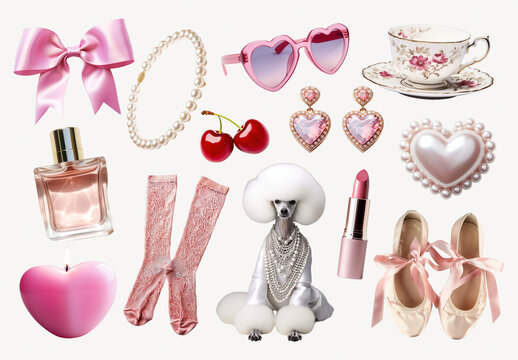 Elegant Pink Vintage Fashion Element Design Set