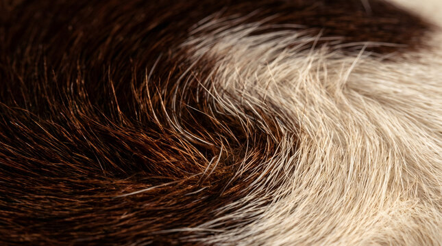 Natural animal fur texture, brown and beige horse hair background, macro detail of soft cowhide pelt