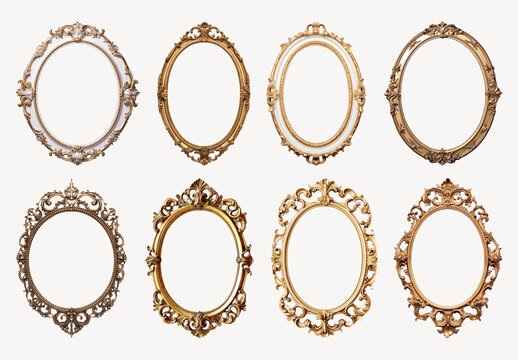 Elegant Vintage Ornate Oval Frames Element Set