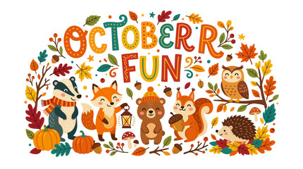 Fototapeta premium Cheerful and Playful Typography Design for October Celebration in Vibrant Vector Style