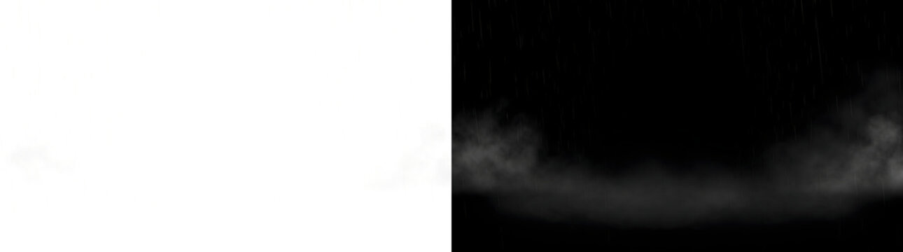 Rain overlay showing faint falling streaks above a thin drifting mist line in PNG, Transparent and Black Background Versions