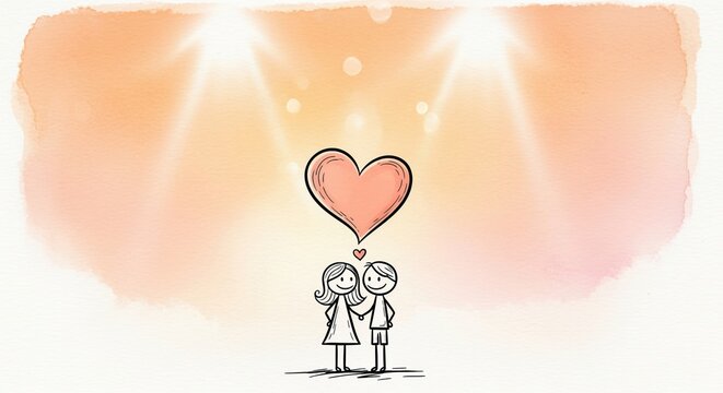 Playful Hand-Drawn Illustration of a Couple in Love Surrounded by Hearts for Valentine s Day