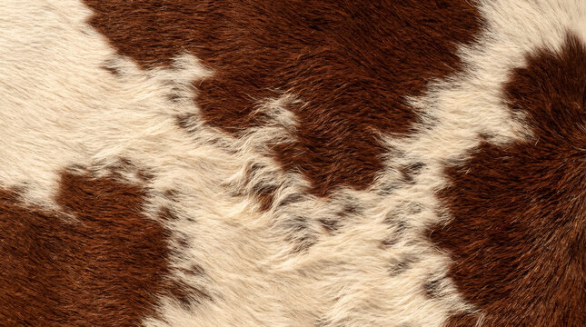 Cowhide texture background, brown and white cow print fur pattern, rustic animal hide leather surface for western design