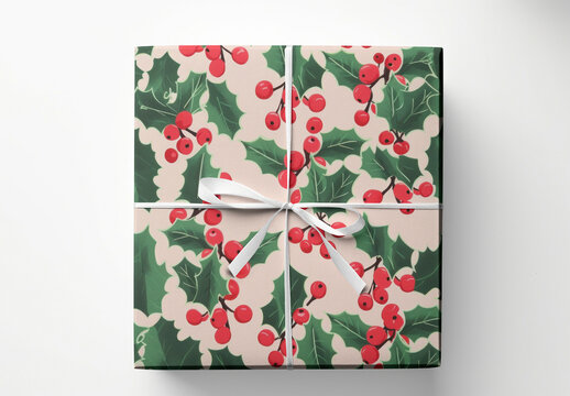Festive Holly Gift Box Mockup PSD