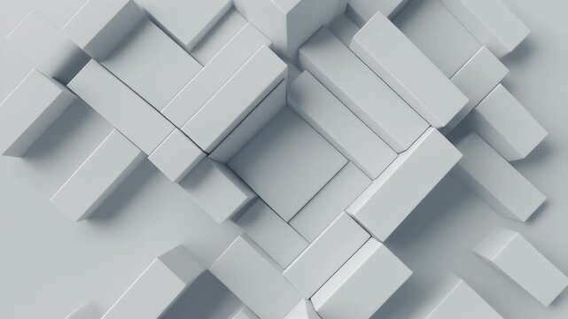 A monochromatic abstract composition of interlocking geometric shapes.