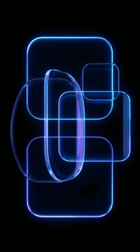 Abstract glowing blue neon rounded rectangles on a black background