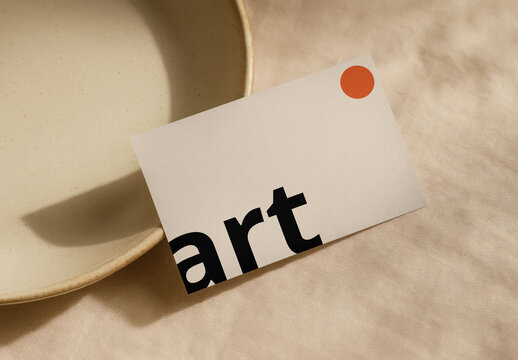 Minimalist Business Card Mockup PSD On A Ceramic Plate Background