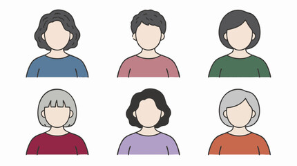Fototapeta premium Minimalist user avatars set with diverse hairstyles and ages