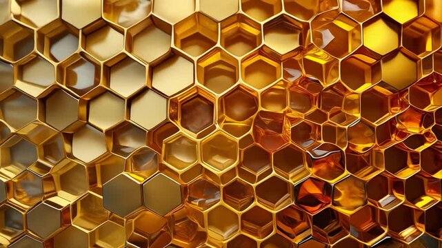 Golden Honeycomb Hexagons Abstract Texture of Natural Sweetness and Geometry
