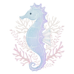 Children's watercolor illustration of a cute sea horse © Svetlana