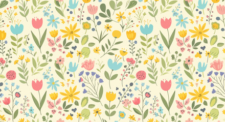 Naklejka premium Country flower pattern background vector classic cottage style