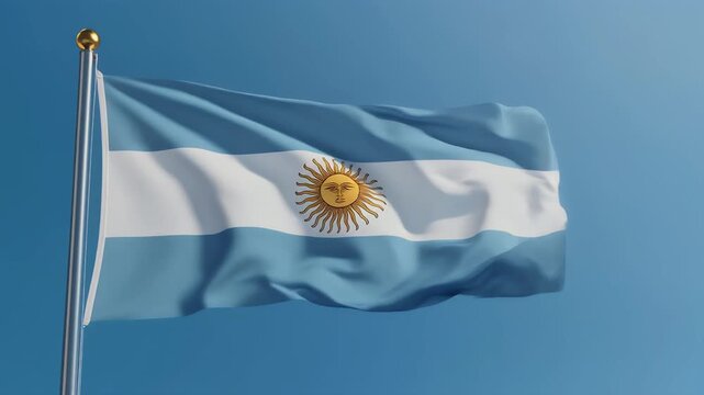 Collage of three images showing the flag of Argentina waving against a clear blue sky.