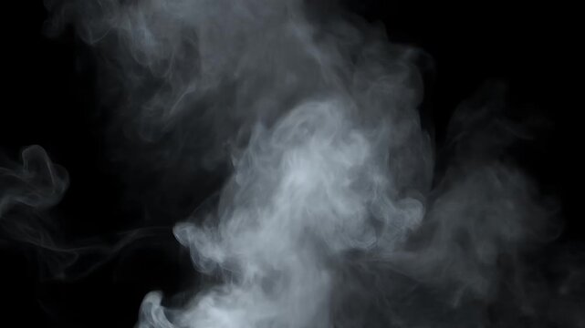 Abstract swirling white smoke against a black background.