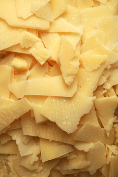 Shaved Parmesan Flakes Texture Italian Hard Cheese Background