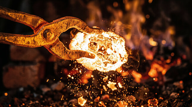 Isaiah 6, A towering Seraph using golden tongs to take a burning coal from the heavenly altar to touch Isaiah's lips