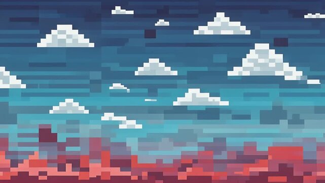 A pixel art representation of a cloudy sky with shades of blue and white.