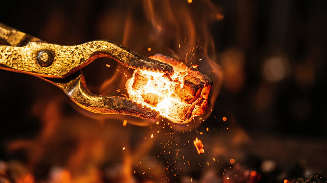 Isaiah 6, A towering Seraph using golden tongs to take a burning coal from the heavenly altar to touch Isaiah's lips