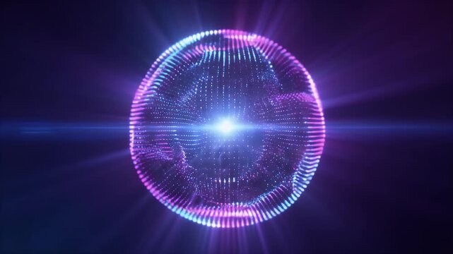 Abstract glowing orb made of particles with light flares.
