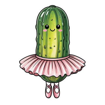 Cucumber ballerina in pink tutu and pointe shoes