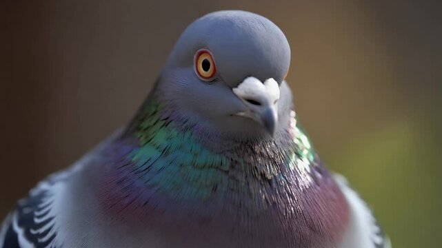 A triptych showcasing a pigeon's head and iridescent neck feathers from multiple angles.