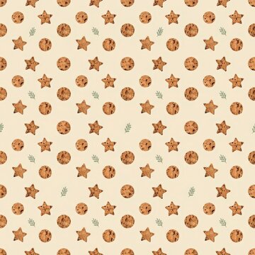 Cork pattern with sage accents featuring cookies and stars on a light background