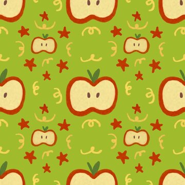 red apple with green background seamless pattern