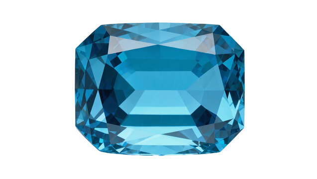 Octagonal cut blue gemstone faceted and sparkling, isolated on transparent background