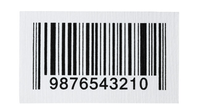 Black and white barcode with numbers 9876543210, isolated on transparent background