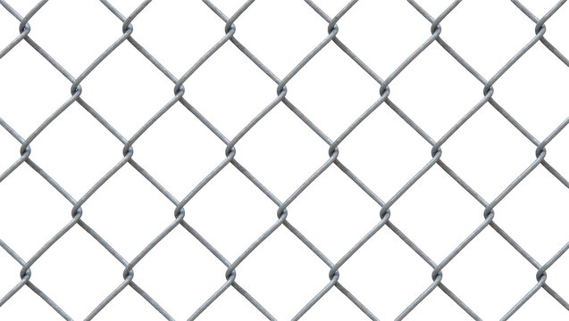 Seamless pattern of metallic chain link fence, isolated on transparent background