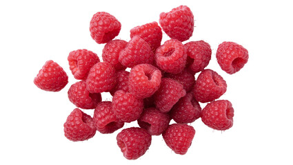 Pile of fresh ripe red raspberries, isolated on transparent background © Florin