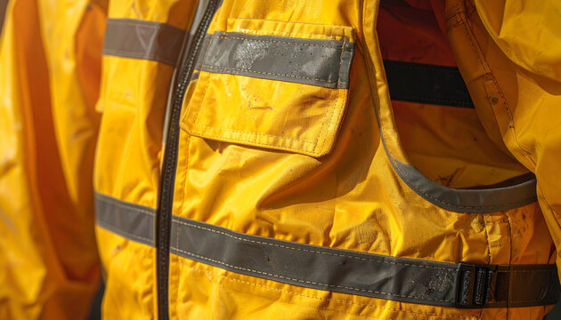 Close up of yellow high visibility safety vest with reflective strips