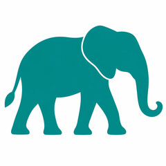 Fototapeta premium Teal elephant stencil vector illustration, wild African animal side view silhouette isolated on white background