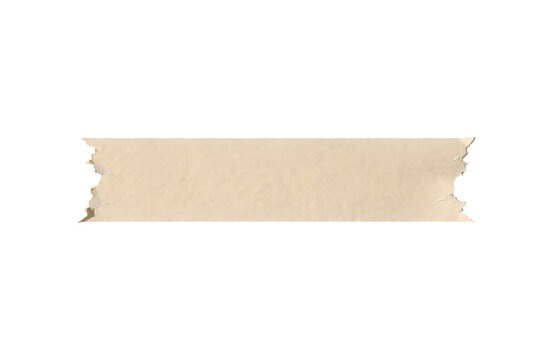 Straight beige masking tape with uneven torn ends, detailed matte paper texture, realistic adhesive material, isolated transparent PNG for stationery and crafts