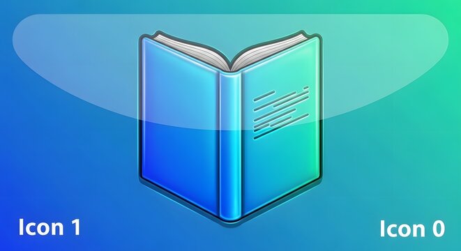 Book icon displays an open volume on a vibrant blue green gradient