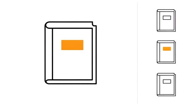 Book icon set displays outlines of books with prominent orange label