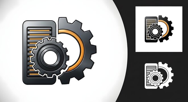Gear document icon representing settings and management on a white background