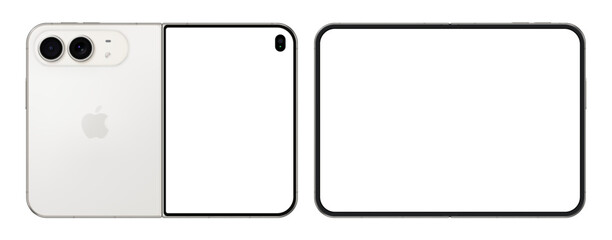 Obraz premium Photorealistic detailed Apple iPhone 18 Duo Star White mockup. Front and rear view on isolated on transparent background. Vector editorial illustration png