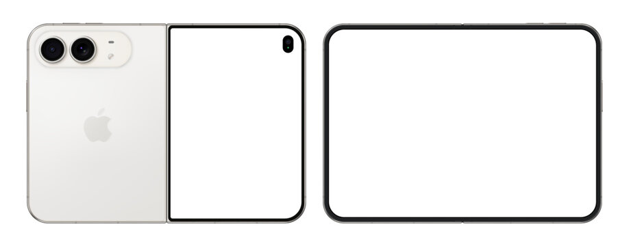 Photorealistic detailed Apple iPhone 18 Duo Star White mockup. Front and rear view on isolated on transparent background. Vector editorial illustration png