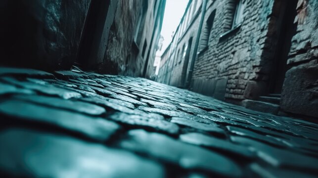 Cobblestone streets tell stories of the past in a vintage cityscape with textures that evoke history and charm