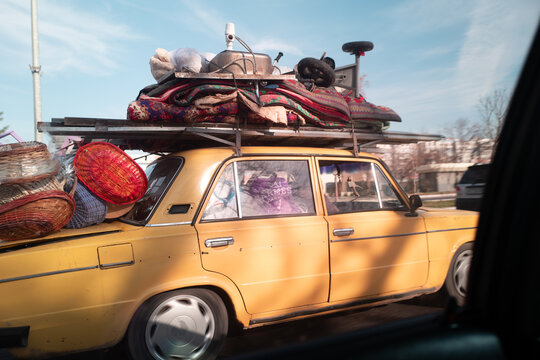 Vintage Taxi Heavily Loaded Central Asia

