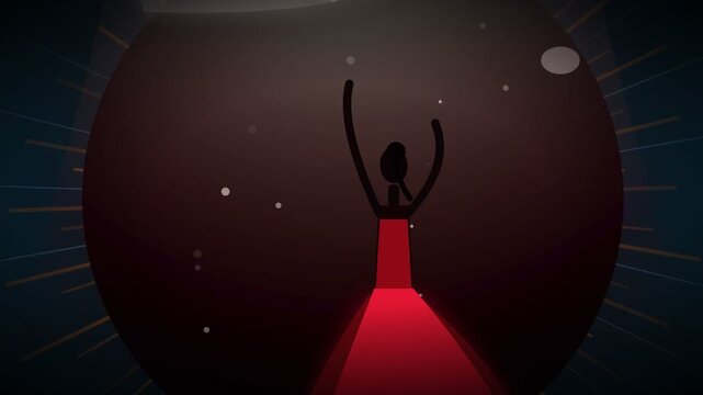 Minimalist digital animation of a woman dancing in red dress