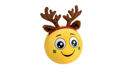 Cute yellow emoji emoticon smiley face wearing christmas reindeer antlers decorative element © AmeliaLily